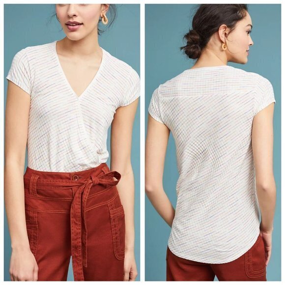 Anthropologie Maeve‎ Rainbow White Leila Wrap Top Size XS Short Sleeve Pullover - Picture 1 of 4